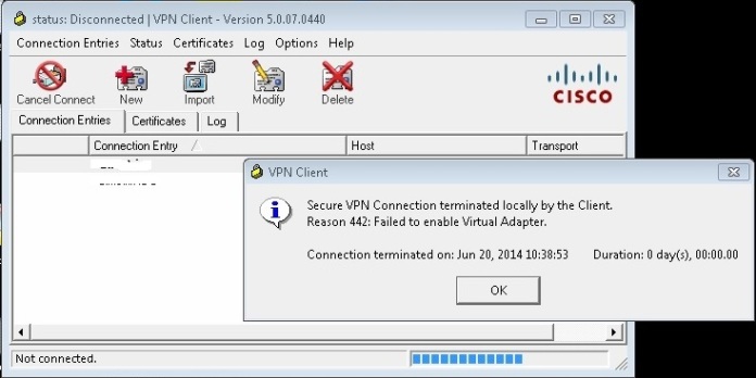 secure vpn connection terminated by client reason 403